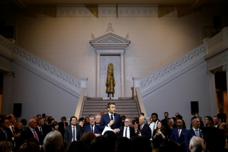 French President Emmanuel Macron speaks about the relationship between Louisiana and France at the New Orleans Museum of Art on December 2, 2022