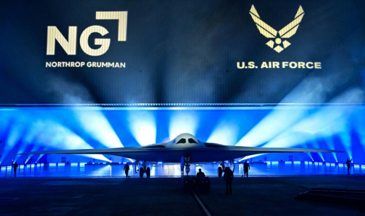 The B-21 Raider is unveiled during a ceremony at Northrop Grumman's facility in Palmdale, California on December 2, 2022