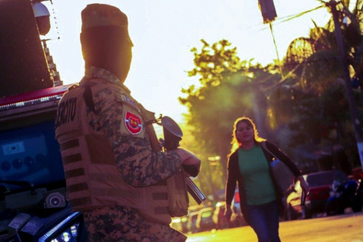 A soldier stands guard during the anti-gang operation in Soyapango, El Salvador, on December 3, 2020