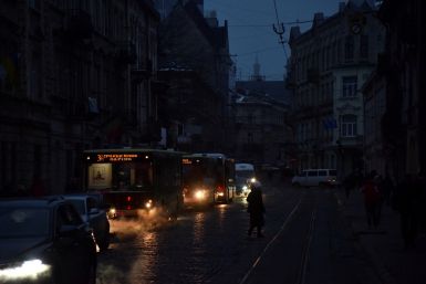 A view shows the city without electricity after critical civil infrastructure was hit by Russian missile attacks in Lviv