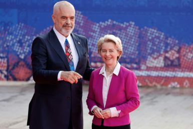 Albania's Prime Minister Edi Rama, seen welcoming   European Commission President Ursula von der Leyen, expressed satisfaction with the talks and promised his country's unwavering "loyalty" to the EU