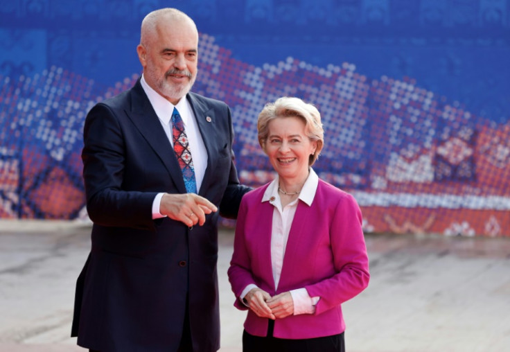 Albania's Prime Minister Edi Rama, seen welcoming   European Commission President Ursula von der Leyen, expressed satisfaction with the talks and promised his country's unwavering "loyalty" to the EU