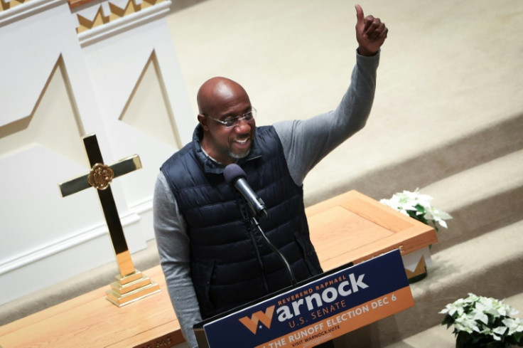 Democratic Senator Raphael Warnock campaigning in Gainesville, Georgia