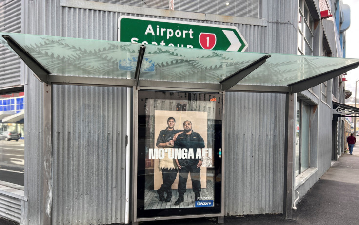 A New Zealand Navy recruitment advertisement is displayed in Wellington