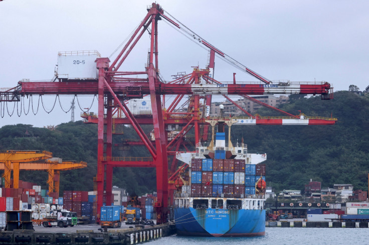 A cargo ship is pictured at a port, in Keelung