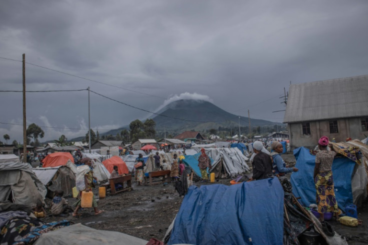 Thousands of people who fled fighting in eastern DR Congo are surviving in makeshift shelters north of the city of Goma