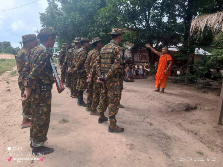 Wathawa, a pro-junta monk, addresses crowds, in Myanmar