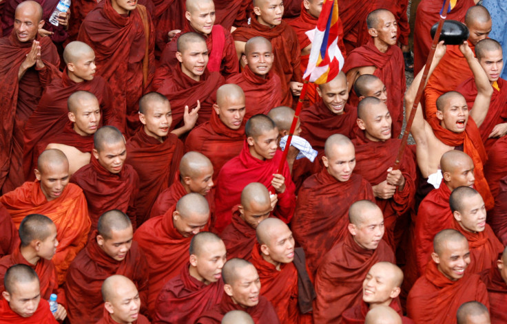 Monks march through Yangon city centre in an anti-government demonstration