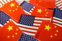 Illustration picture of U.S. and Chinese flags