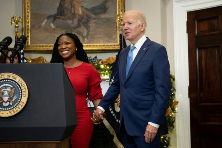US President Joe Biden is joined by Cherelle Griner, spouse of US women's basketball player Brittney Griner whose release in Russia he announced