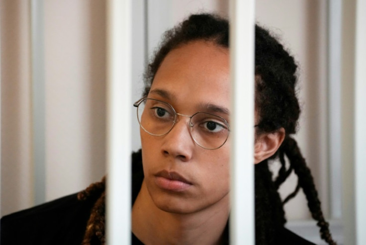 Brittney Griner seen in July 2022 in a a defendants' cage before a hearing at the Khimki Court, outside Moscow