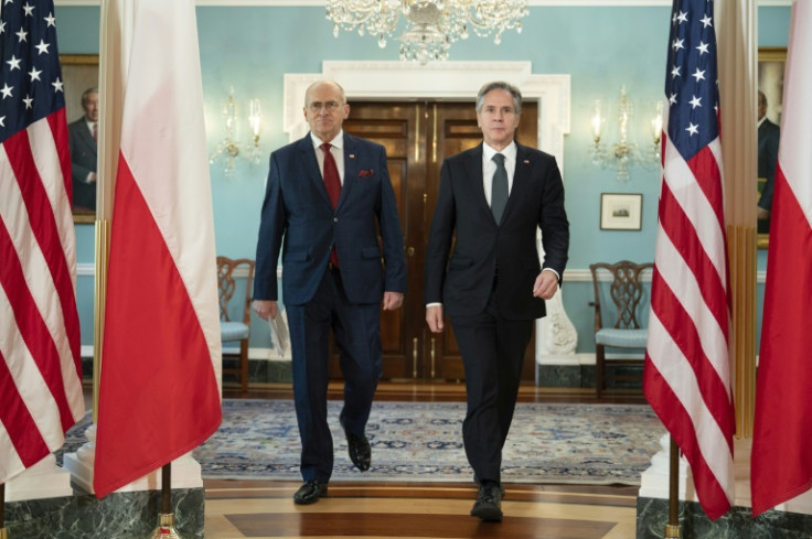 US Secretary of State Antony Blinken meets with Polish Foreign Minister Zbigniew Rau at the State Department