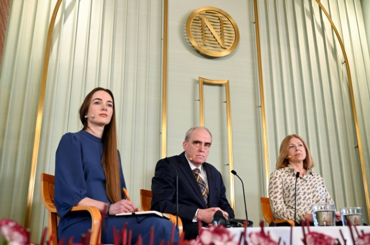 (From left) Oleksandra Matviychuk, Yan Rachinsky and Natalia Pinchuk in Oslo on Friday