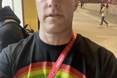 A selfie shows Grant Wahl with a t-shirt supporting LGBTQ rights, who got detained by Qatar World Cup security in Al Rayyan