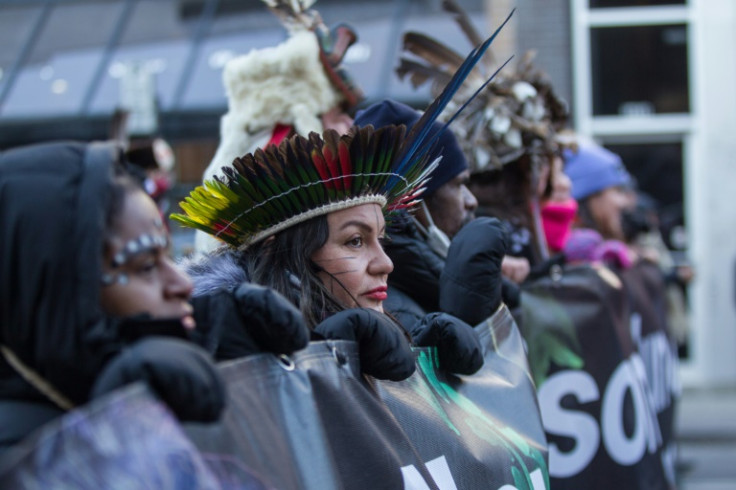 Members of the indigenous community demonstrate against the United Nations Biodiversity Conference (COP15) during the March for Biodiversity for Human Rights in Montreal