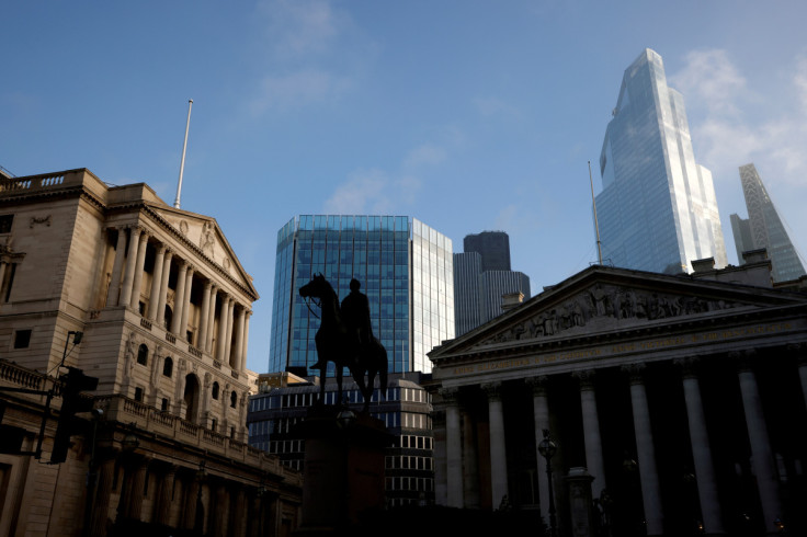 AA view of The Bank of England and the City of London financial district in London, Britain