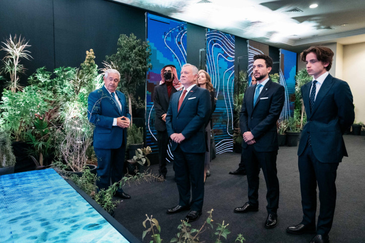 King of Jordan Abdullah II and Crown Prince Hussein at Al Husseiniya attend a presentation on Baptism Site development in Dead Sea