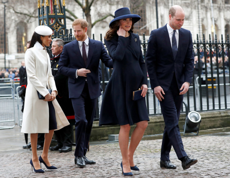 Britain's Prince Harry, his fiancee Meghan Markle, Prince William and Kate, the Duchess of Cambridge arrive at the Commonwealth Service at Westminster Abbey in London