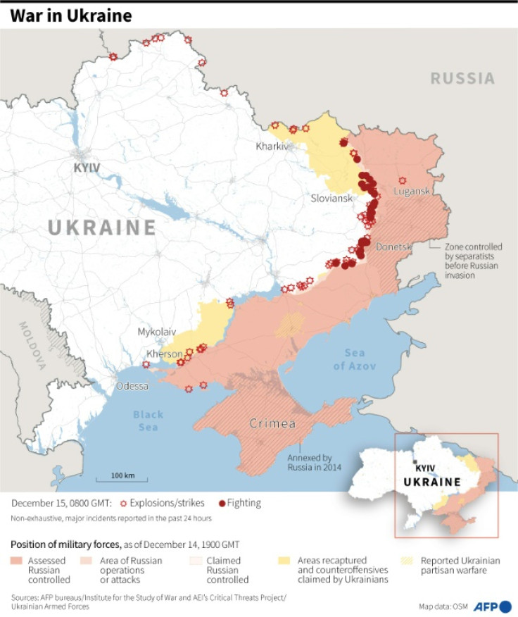 Map showing the situation in Ukraine, as of December 15 at 0800 GMT