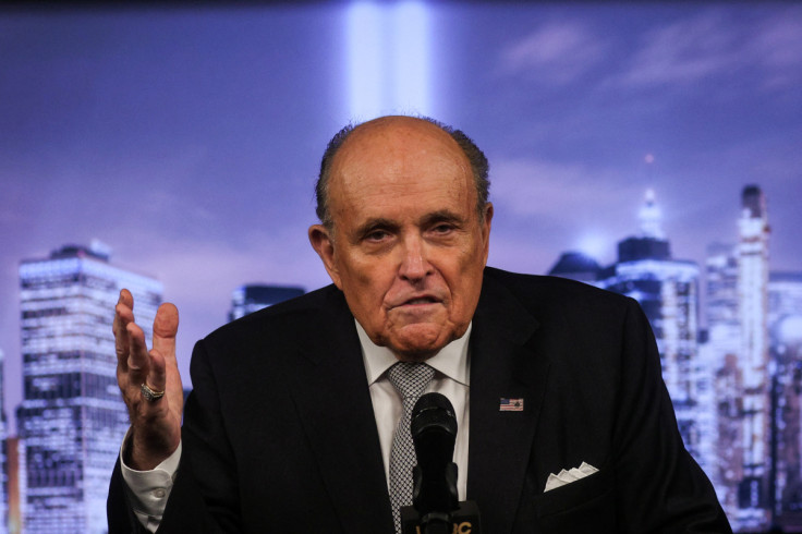 Former New York City Mayor Rudy Giuliani delivers remarks on the September 11 attacks during a news conference in New York