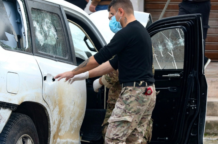 A Lebanese judicial source said seven projectiles pierced the vehicle
