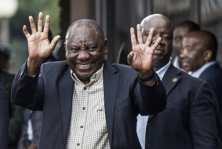 Under pressure: Ramaphosa waves after a meeting of ANC leaders on December 5