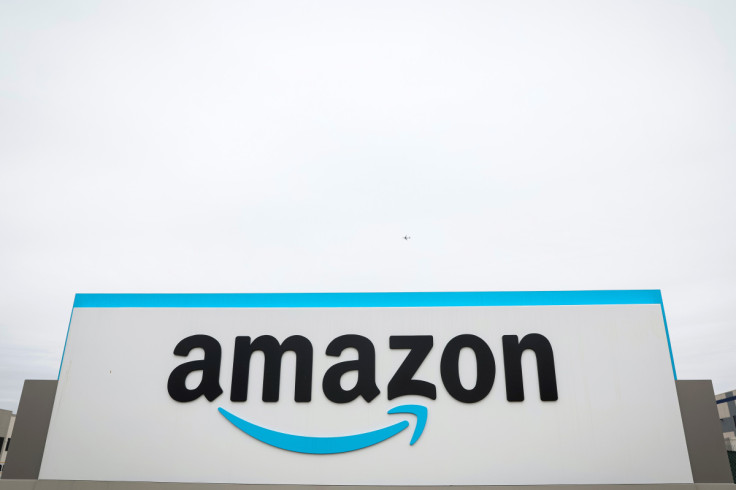 Amazon logo is displayed outside LDJ5 sortation center in New York City