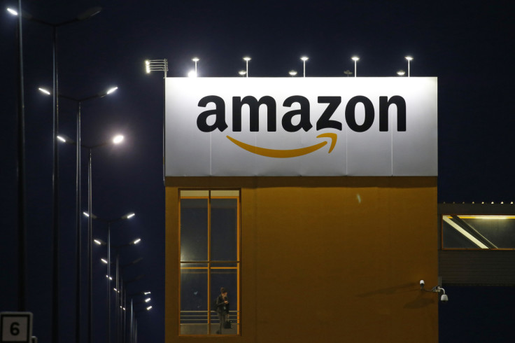 The logo of Amazon is seen at the company logistics center in Lauwin-Planque, northern France