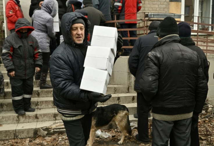 Volunteers have been distributing the food parcels to the town's remaining residents