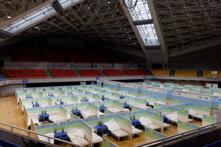 Beds are seen in a fever clinic that was set up in a sports area as COVID-19 outbreaks continue in Beijing