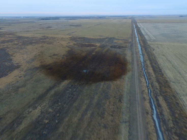 An aerial view of an oilspill which shut down the Keystone pipeline between Canada and the United States in an agricultural area near Amherst South Dakota