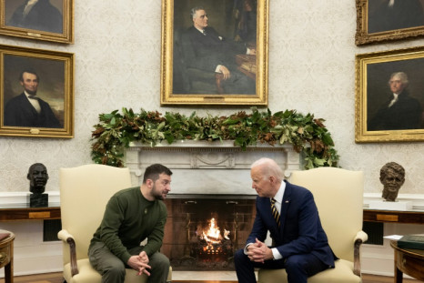 Ukraine's President Volodymyr Zelensky meets with US President Joe Biden in the White House Oval Office