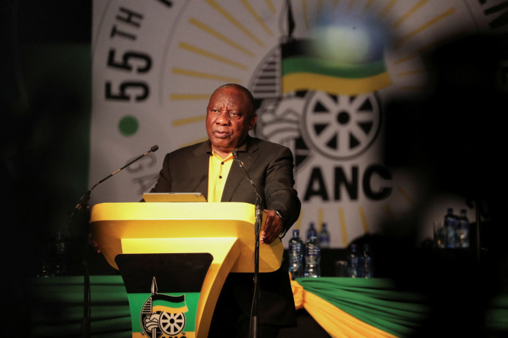 Newly re-elected president of the African National Congress (ANC) Cyril Ramaphosa speaks at the 55th National Conference of the ANC in Johannesburg