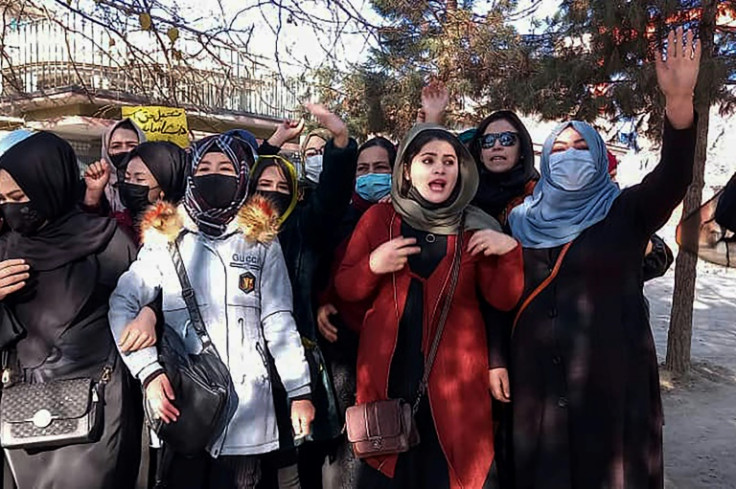 Small groups of Afghan women staged protests in Kabul Thursday to protest against them being banned from university