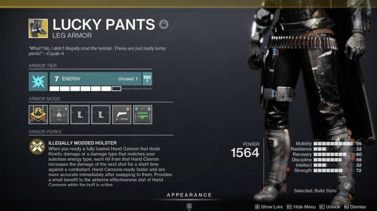 The Lucky Pants exotic leg armor for 