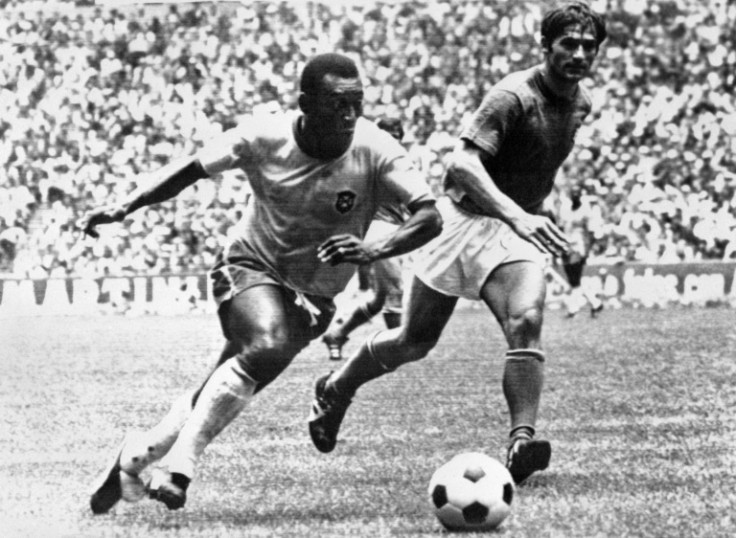 Pele (L) quickly disabused Tarcisio Burgnich (R) of him being just an ordinary human as the Italian defender found out after being told to mark him at the 1970 World Cup final which Brazil won 4-1