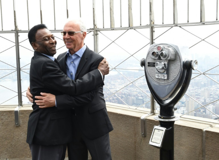 Pele (L) was all instinct as a player which puts him ahead of Lionel Messi as the greatest ever player according to German legend Franz Beckenbauer (R)