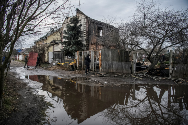 A view of a house destroyed by a Russian missile strike in Kyiv