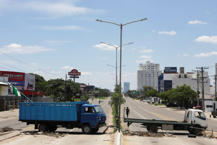 Trucks block roads after the opposition governor Luis Fernando Camacho's arrest, in Santa Cruz de la Sierra