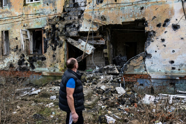 The city is still filled with half-destroyed buildings, smashed facades and buildings blackened by smoke