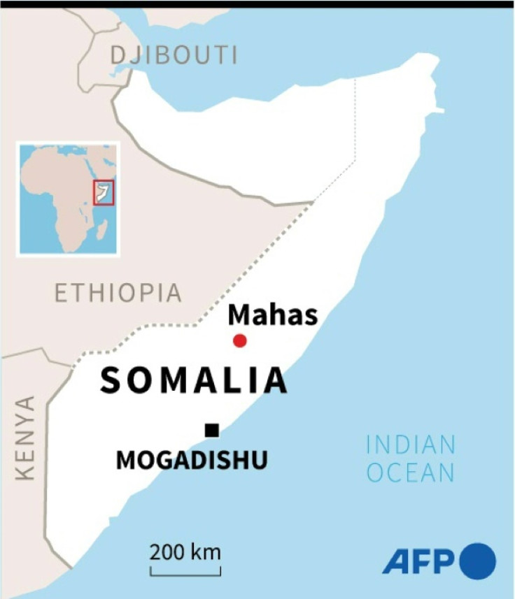 Map of Somalia locating Mahas, where two car bombings occurred