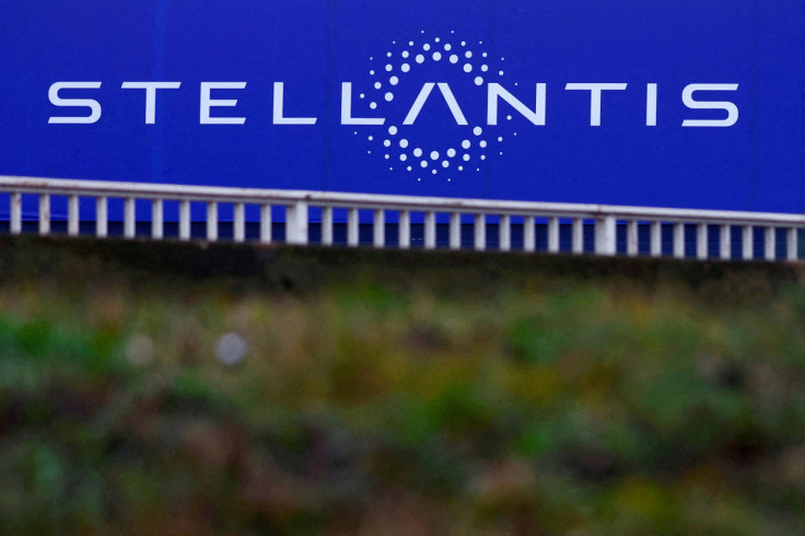 Stellantis logo on a company's building in Velizy-Villacoublay near Paris