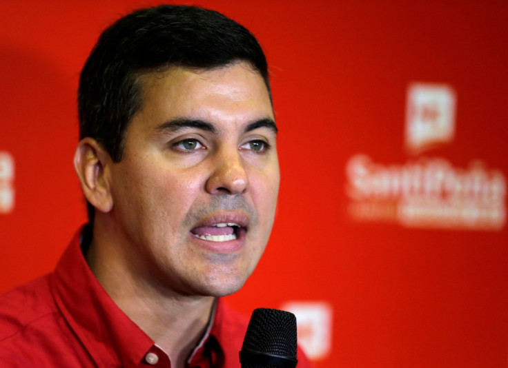 Paraguay's Presidential pre-candidate Santiago Pena speaks during a press conference in Asuncion