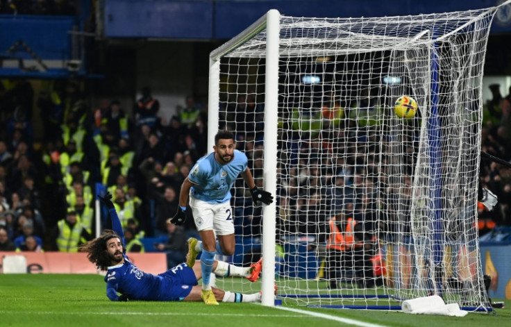 Manchester City's Riyad Mahrez celebrates scoring against Chelsea