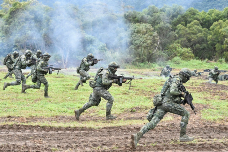 Taiwanese troops training to confront an attempted invasion of the island