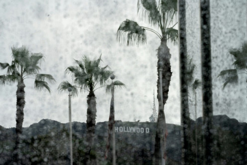 The usually sun-baked Hollywood sign has had a drenching