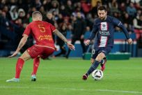 Lionel Messi (R) in action for PSG in their victory over Angers in Ligue 1 on Wednesday, his first appearance since winning the World Cup