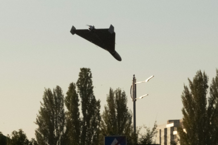 A drone approaches for an attack in Kyiv in October 2022