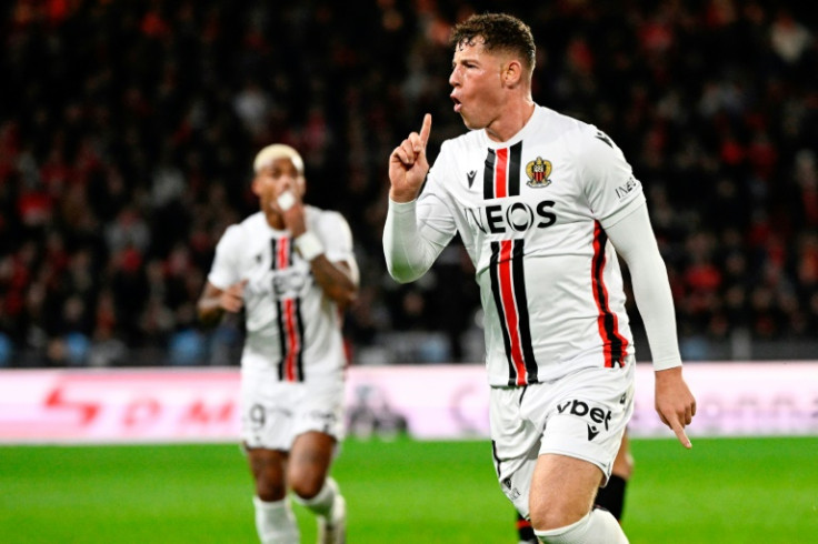 Ross Barkley celebrates after scoring for Nice against Rennes earlier this month