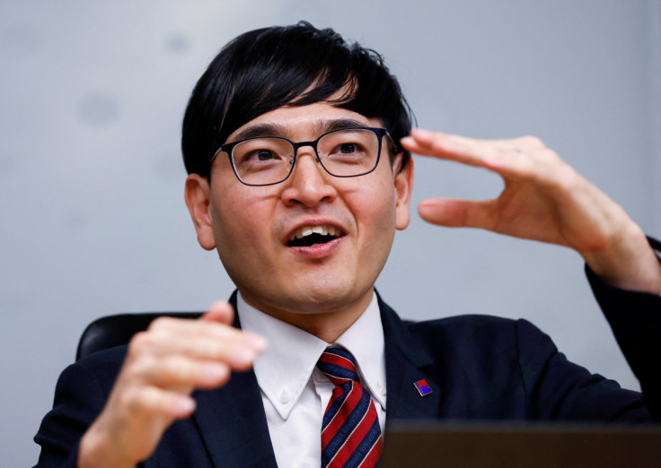 Toshiya Imura, a comedian-turned-investor, speaks during an interview with Reuters in Tokyo